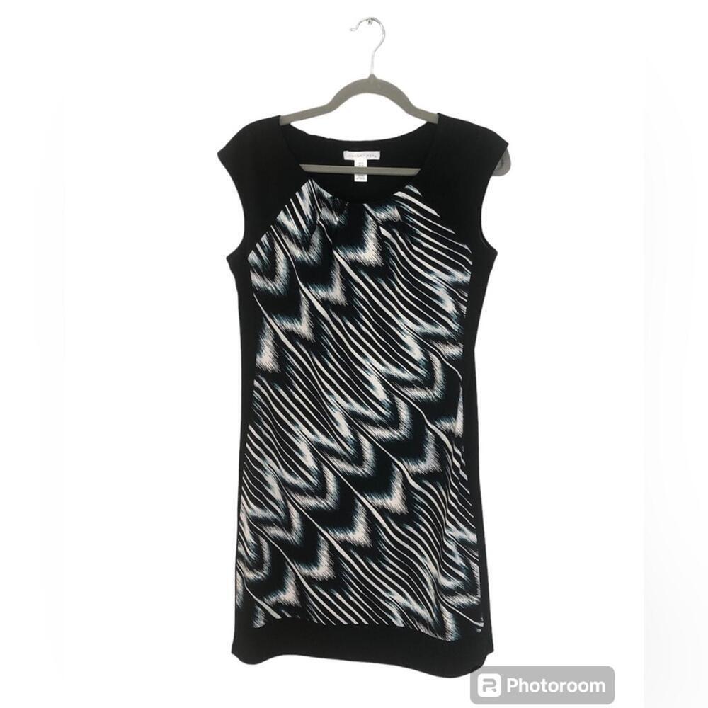 London Times Column Dress Diagonal Stripe Slightly Capped Sleeve Solid Border